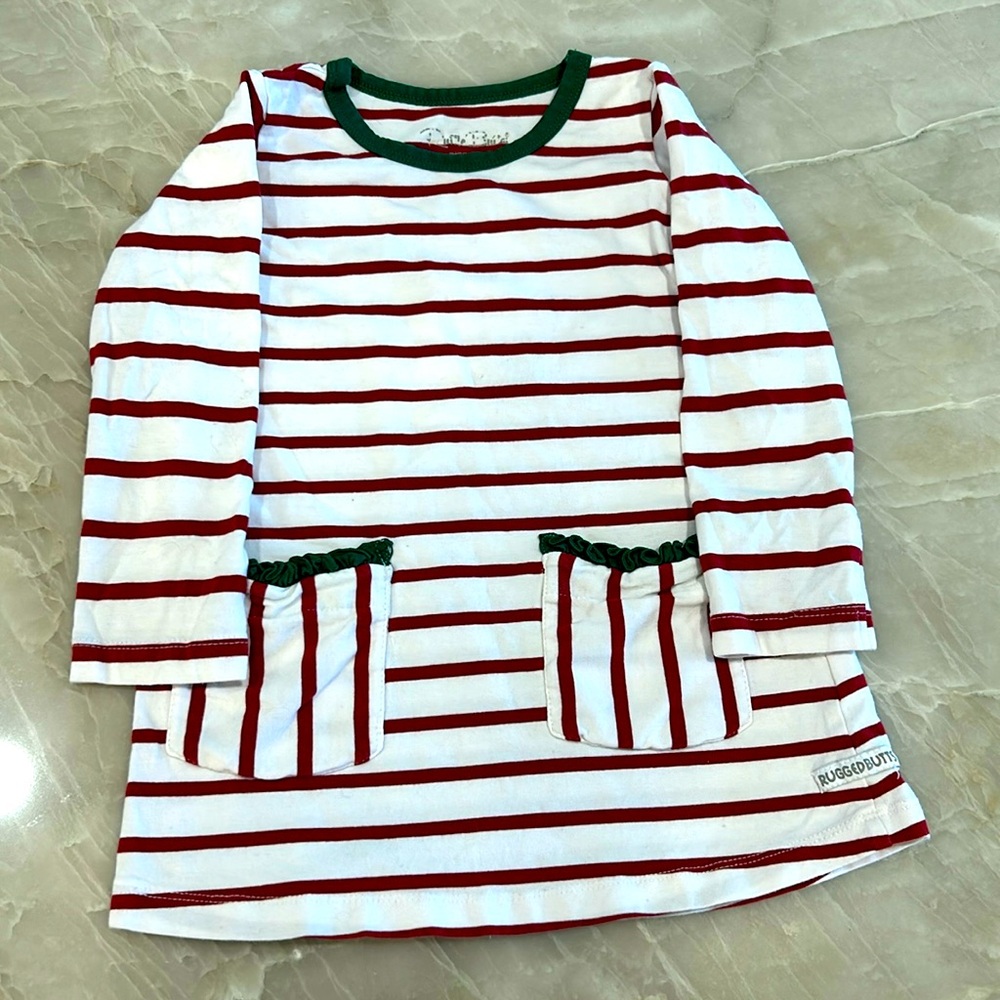Red & Green Ruffle Butts Dress 3T
